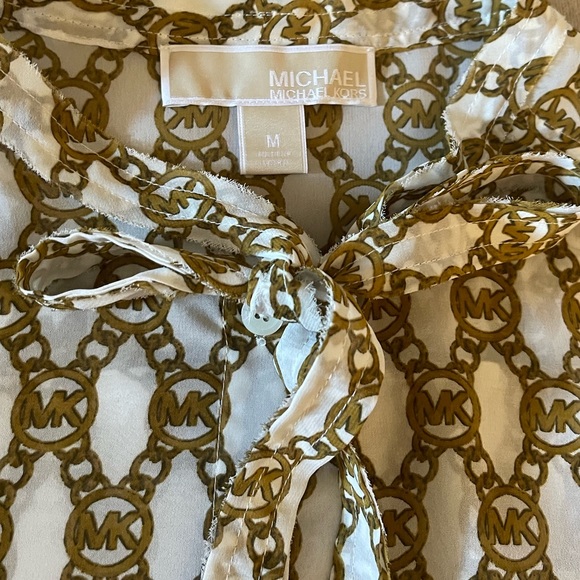 Michael Kors | Sheer No Sleeve Logo Blouse With Frayed Tie & Collar | Size M - Picture 3 of 3